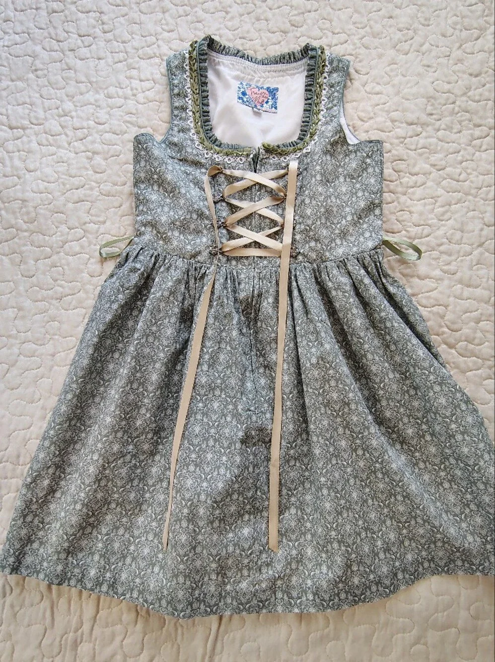 Stockerpoint Trachten Mädl Girls Dirndl Dress – Olive Green Floral.